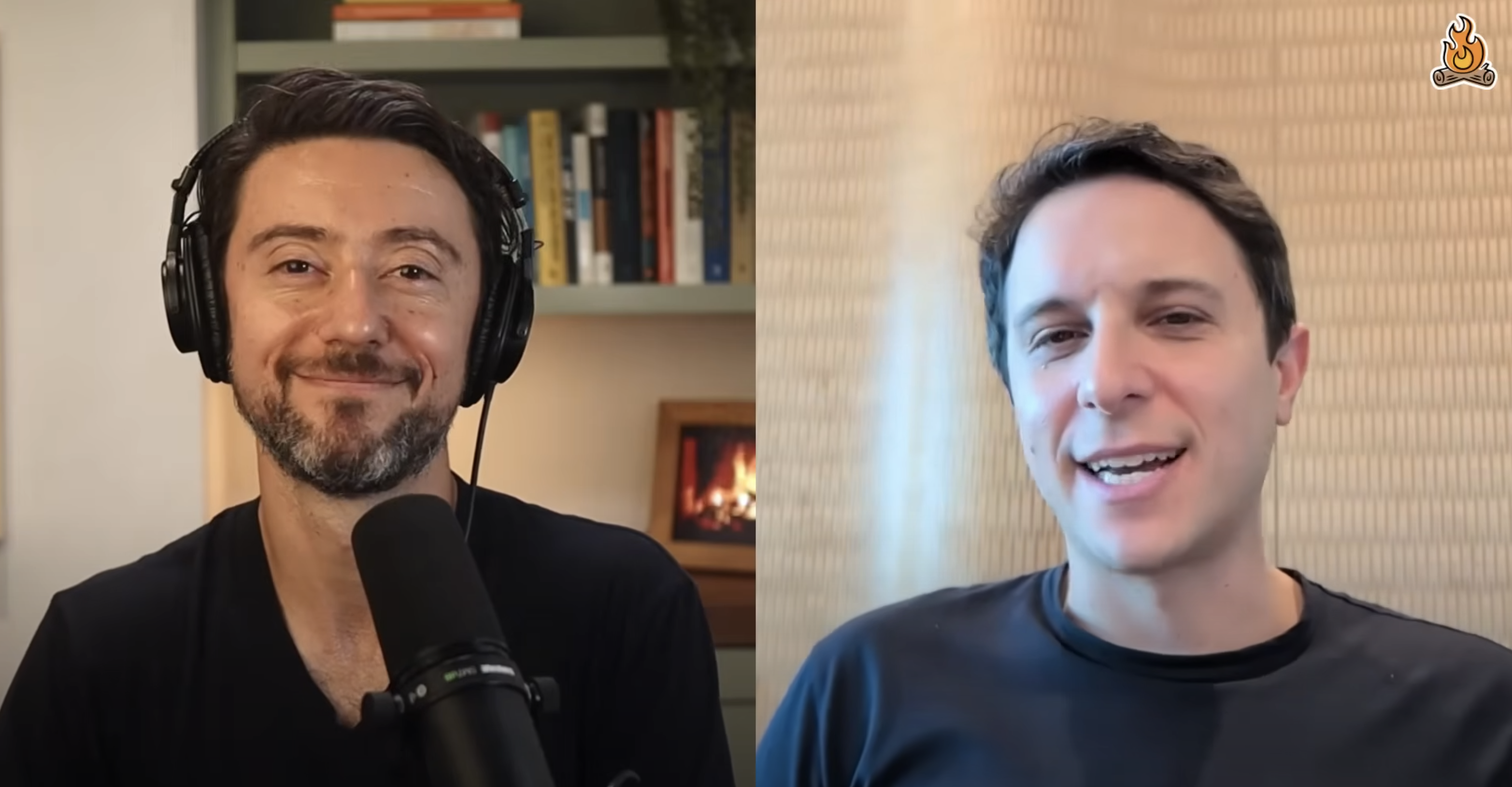A screenshot from the Lenny's Podcast on YouTube episode titled "Inside Google's AI turnaround: AI Mode, AI Overviews, and vision for AI-powered search | Robby Stein." The image shows a split-screen view of host Lenny Rachitsky on the left and guest Robbie Stein on the right during their conversation.